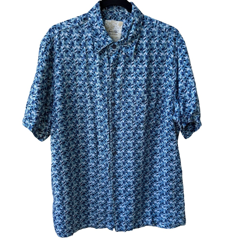 Tasso Elba Island Silk Linen Geometric Resortwear Coastal Beach Shirt Mens L